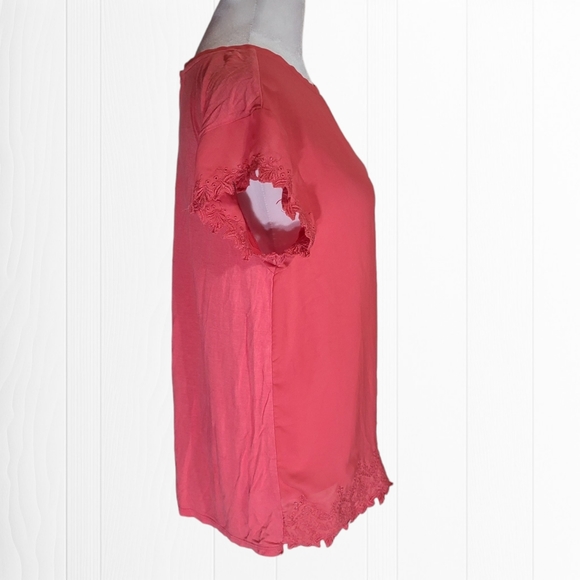 LOFT Women's Coral Short Sleeve Crew Neck Knit Top Size Medium - Picture 3 of 9